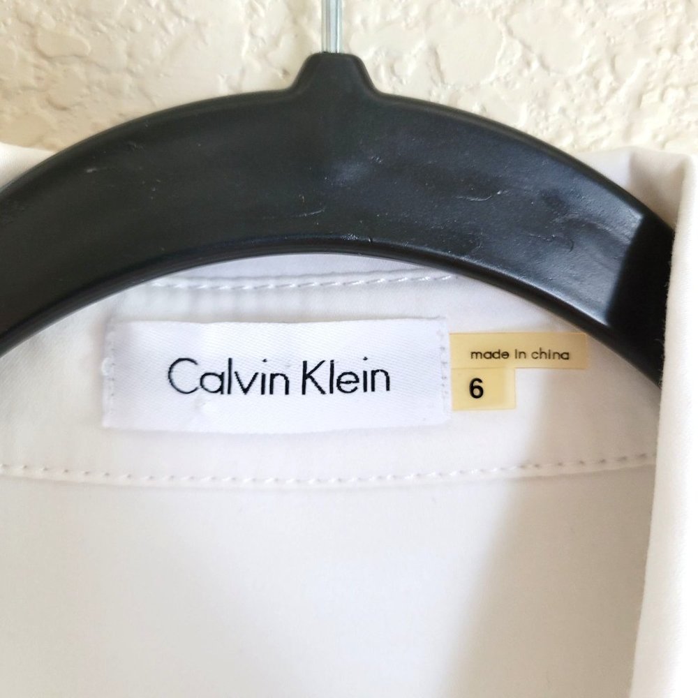 Calvin Klein Womens Cap Sleeve Collared Button Front Dress White 6 - Picture 3 of 12